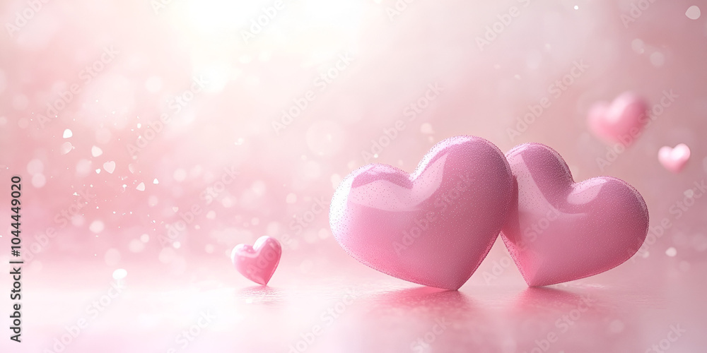 Romantic Pink Hearts with Sparkles on a Dreamy Background Romantic Pink Hearts with Sparkles on a Dreamy Background