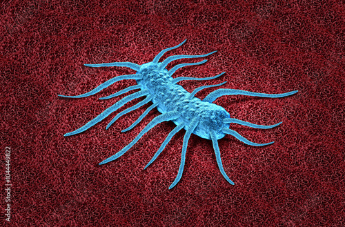 Listeria symptoms and outbreak Infection as a foodborne bacterial illness medical concept as dangerous bacteria causing sickness as a health care symbol for microscopic pathogenic infections. photo