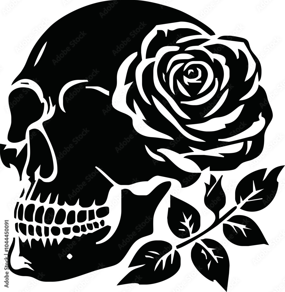 skull head with rose vector icon logo skull head with rose vector icon logo