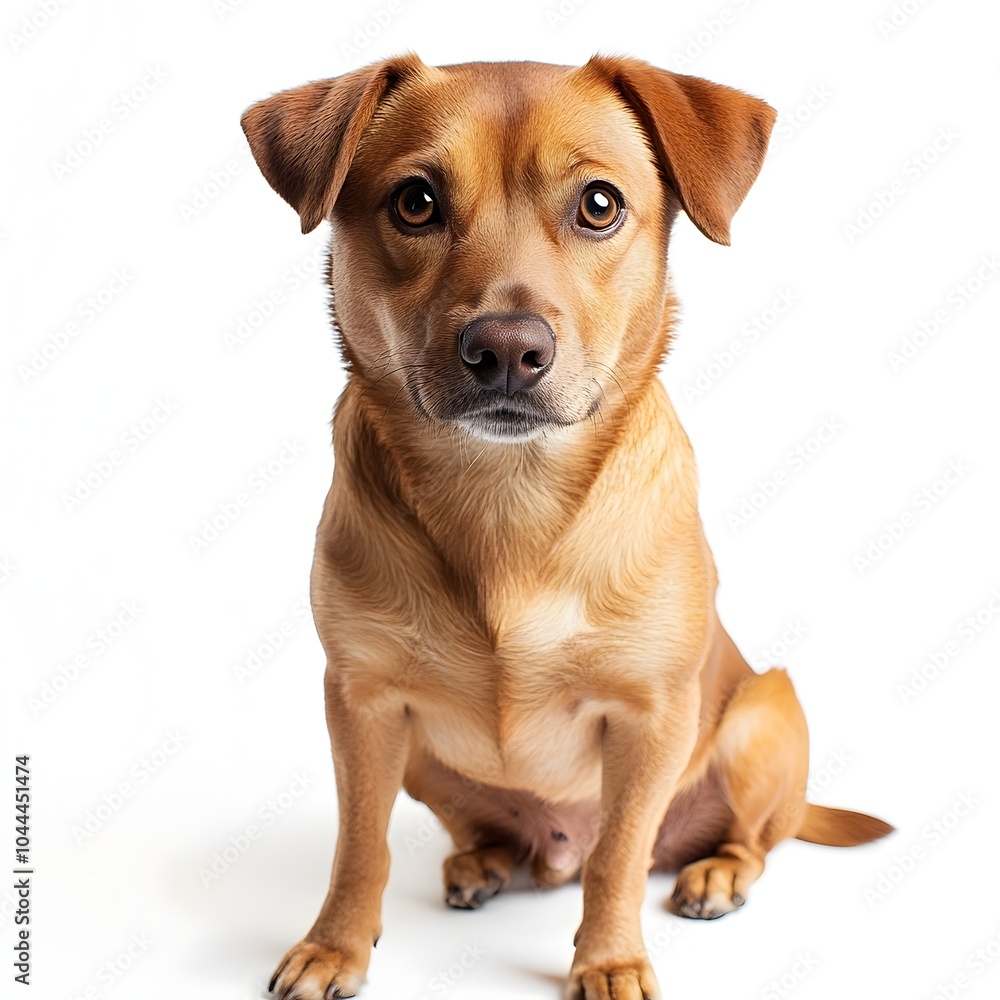 Friendly Brown Canine Puppy Sitting on White Background in Studio Friendly Brown Canine Puppy Sitting on White Background in Studio