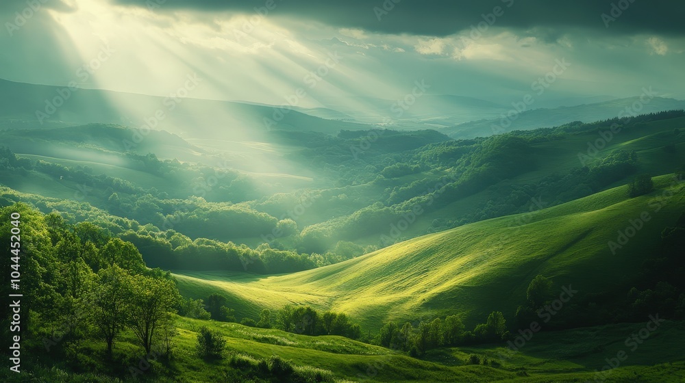 Dramatic Light Over Rolling Green Hills Dramatic Light Over Rolling Green Hills