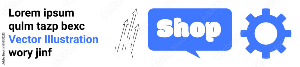 Text includes Placeholders, a Set of Arrows, a Speech Bubble with the Text Shop, and a Gear Symbol. Ideal for E-commerce, Marketing, Shopping, Online Stores, User Interface. Banner for landing page Text includes Placeholders, a Set of Arrows, a Speech Bubble with the Text Shop, and a Gear Symbol. Ideal for E-commerce, Marketing, Shopping, Online Stores, User Interface. Banner for landing page
