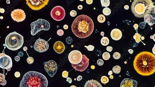 Magnified Pollen Grains Under Microscope