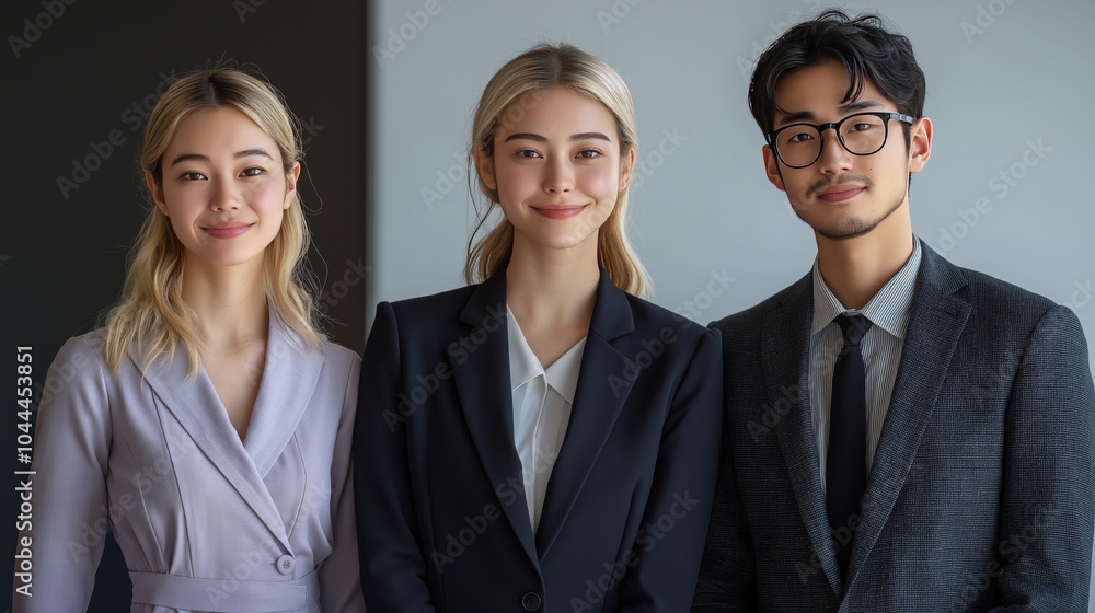 A portrait of four young professionals, all dressed in formal business attire A portrait of four young professionals, all dressed in formal business attire