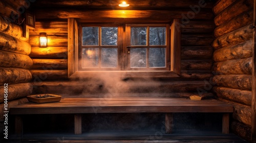 Wallpaper Mural A Wooden Cabin Interior with a Window and Steam Torontodigital.ca