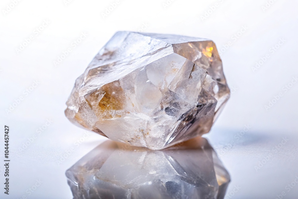 Rough and smooth crystals on white background with shallow depth of field Rough and smooth crystals on white background with shallow depth of field