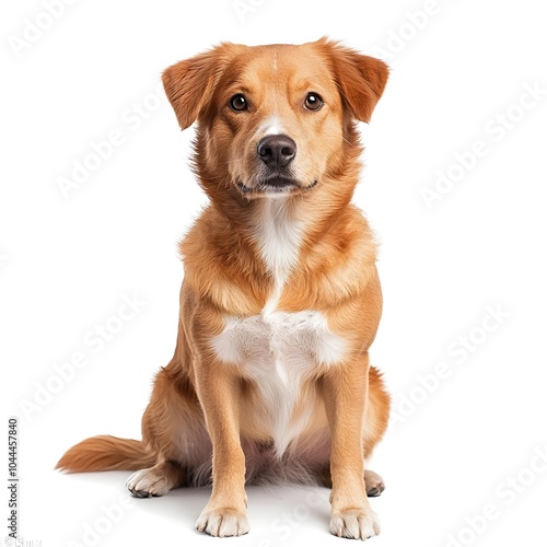 Adorable Golden Retriever Puppy Sitting and Looking at on White Background