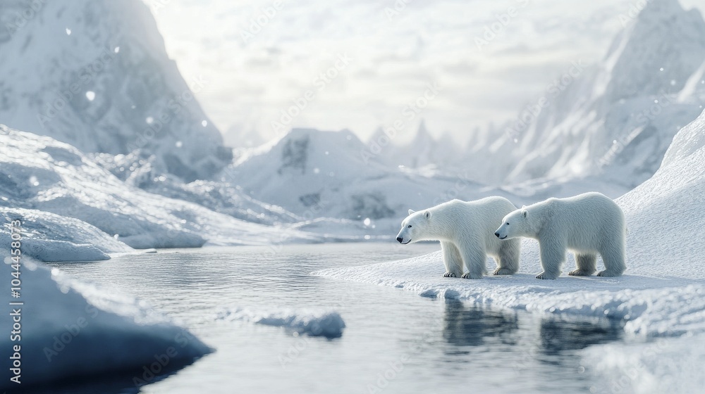 An empty scene featuring blank mockup template for a winter adventure tour with polar bears, An empty scene featuring blank mockup template for a winter adventure tour with polar bears,