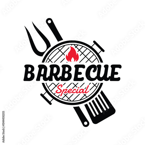 Steakhouse, barbecue restaurant logo, poster, spatula and grill fork. BBQ logo Vector emblem template..eps