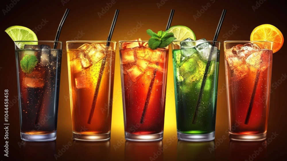 Artistic Beverages in Frosted Glass Tumblers Artistic Beverages in Frosted Glass Tumblers