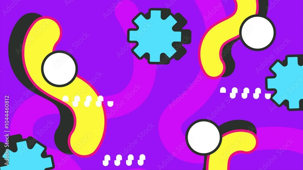 Colorful abstract animation with geometric shapes and bright on purple background seamless 4k video background motion pop art design Colorful abstract animation with geometric shapes and bright on purple background seamless 4k video background motion pop art design