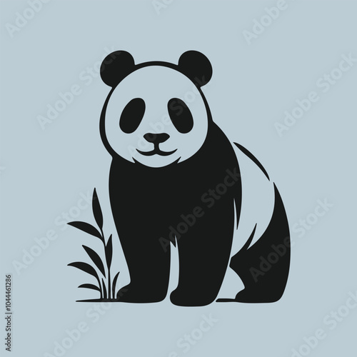 Panda black silhouette isolated on a white background. Panda illustration design.