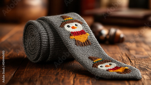 playful gray tie featuring cartoon turkeys wearing pilgrim hats, perfect for festive occasions. This unique accessory adds fun touch to any outfit