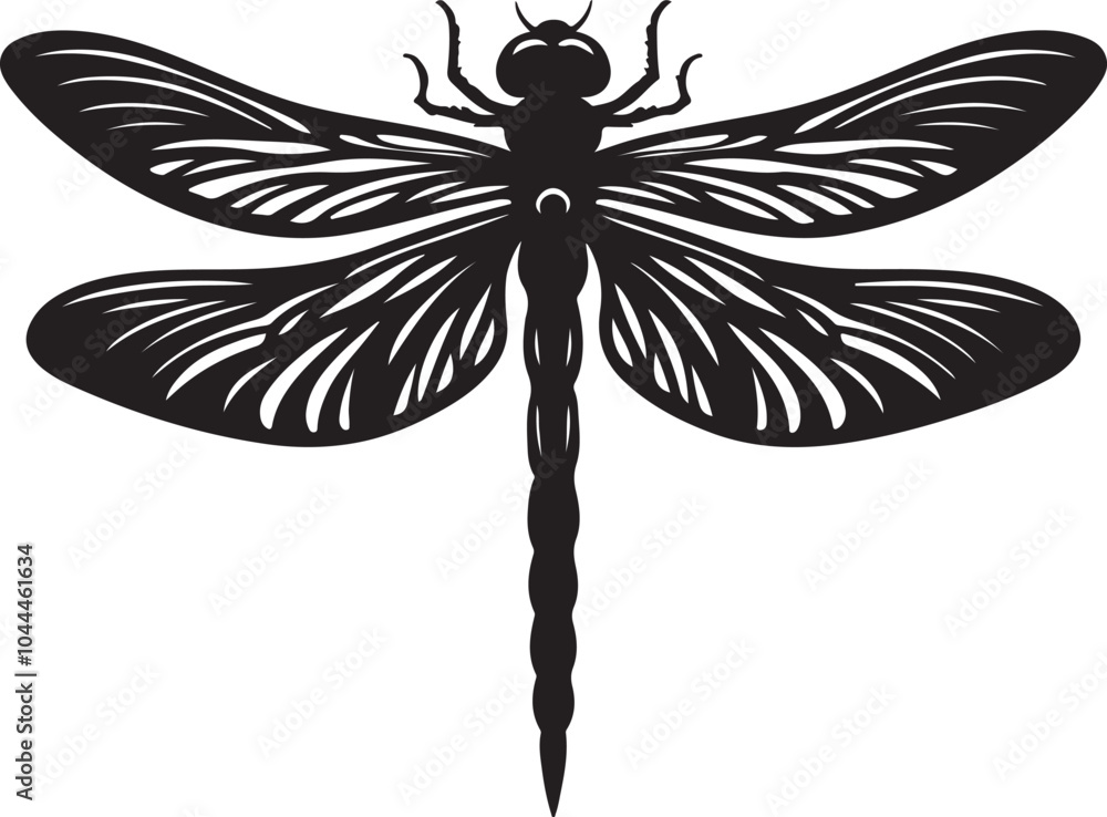 Fototapeta premium Dragonfly icon. Black dragonfly sign. Flat design. Silhouette icon. Vector illustration
