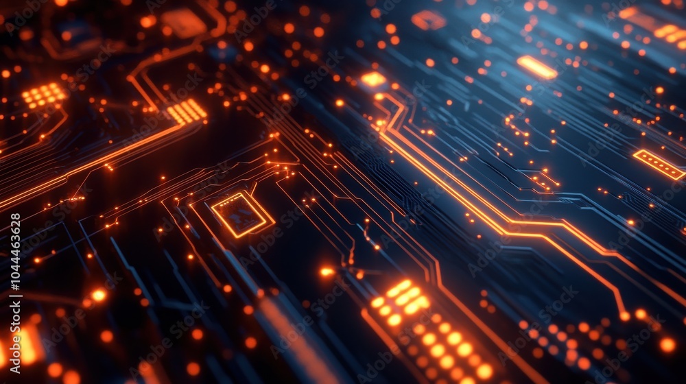 A digital background of a glowing circuit board with intricate pathways and bright LED-like lights, symbolizing modern technology and computing power A digital background of a glowing circuit board with intricate pathways and bright LED-like lights, symbolizing modern technology and computing power