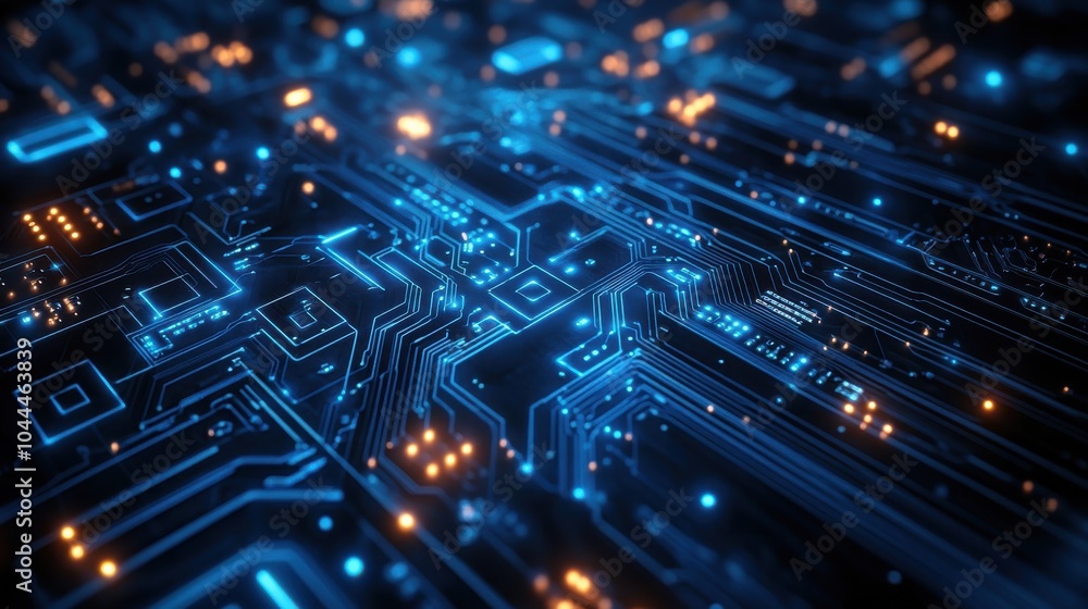 A digital background of a glowing circuit board with intricate pathways and bright LED-like lights, symbolizing modern technology and computing power A digital background of a glowing circuit board with intricate pathways and bright LED-like lights, symbolizing modern technology and computing power