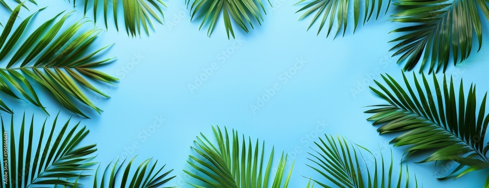 Tropical Palm Leaves on a Blue Background Tropical Palm Leaves on a Blue Background