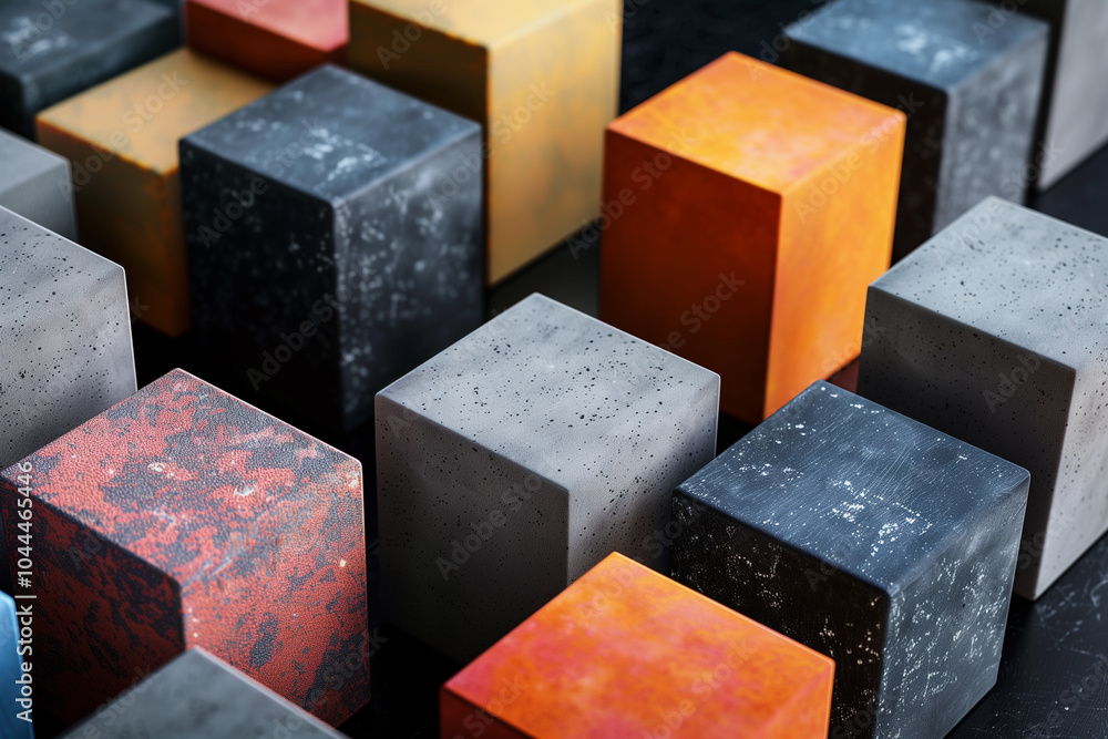 Abstract geometric shapes and blocks rendered in 3d against black background Abstract geometric shapes and blocks rendered in 3d against black background