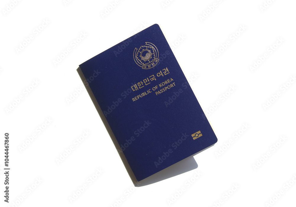 It is a South Korean electronic passport on a white background. It is a South Korean electronic passport on a white background.