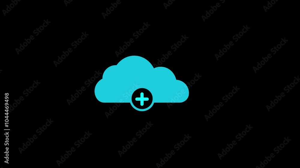 Cloud computing icon with add or plus sign, power in cloud network simple logotype animation Cloud computing icon with add or plus sign, power in cloud network simple logotype animation