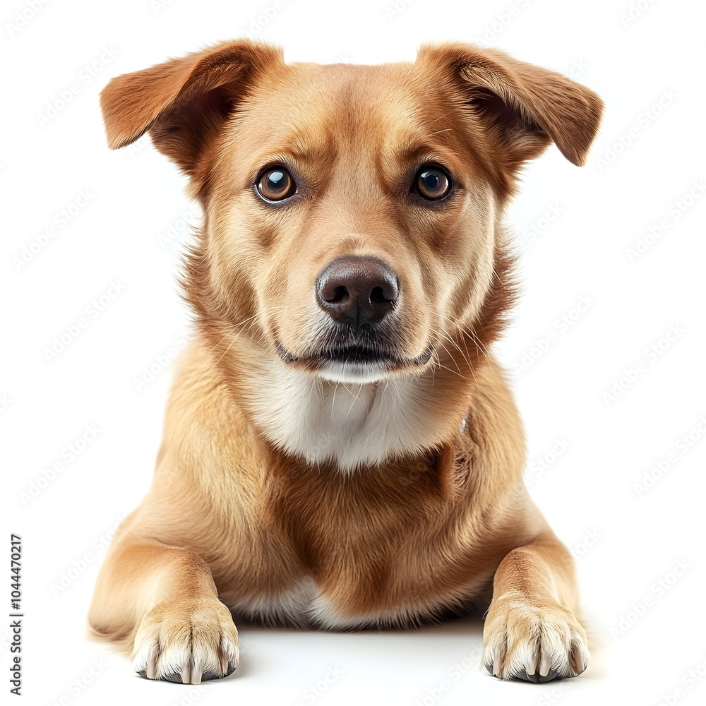 Closeup Portrait of Friendly Golden Retriever Puppy on White Background Closeup Portrait of Friendly Golden Retriever Puppy on White Background