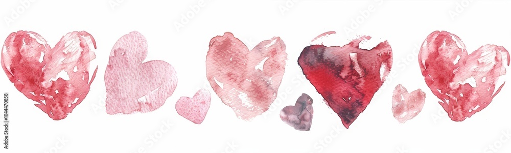Watercolor Hearts Design on White Background Watercolor Hearts Design on White Background