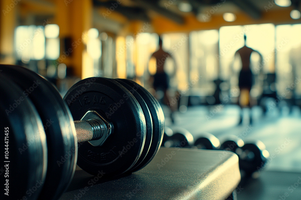 Barbell on Gym Bench in Sunlit Fitness Center Barbell on Gym Bench in Sunlit Fitness Center
