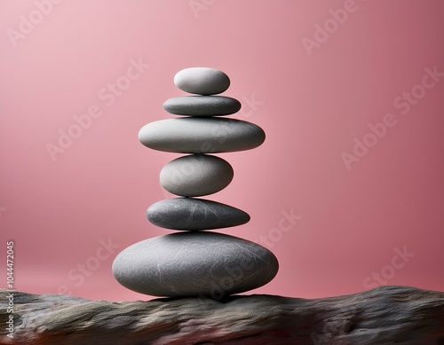 balance of gray stones isolated on pink background photo