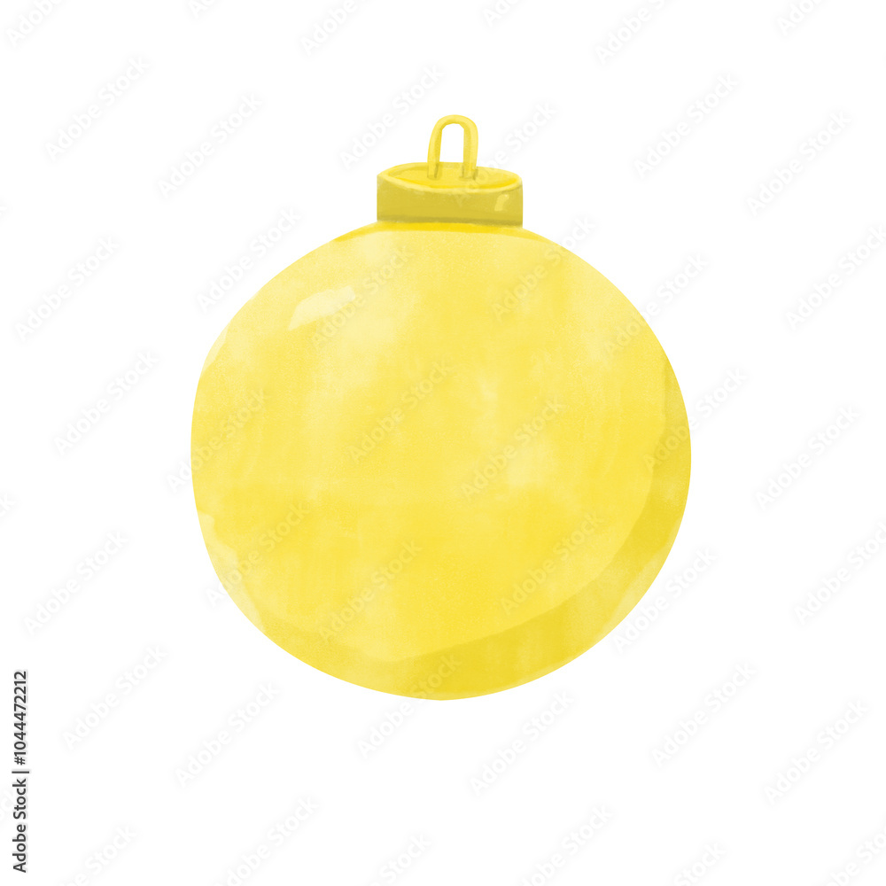Watercolor Golden Round Christmas Tree Toy. Attributes of winter holidays. Digital Illustration for Printing and Web. Watercolor Golden Round Christmas Tree Toy. Attributes of winter holidays. Digital Illustration for Printing and Web.
