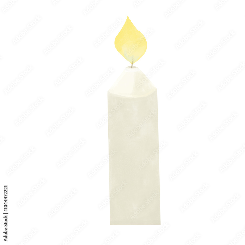 Watercolor Wax Beige Burning Long Candle. Attributes of winter holidays. Digital Illustration for Printing and Web. Watercolor Wax Beige Burning Long Candle. Attributes of winter holidays. Digital Illustration for Printing and Web.