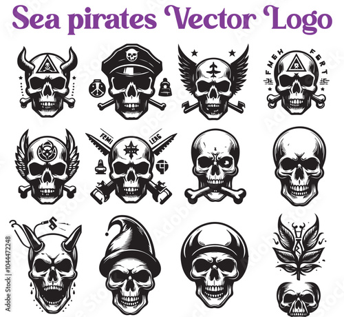 Фотография Sea pirates Vector logo set