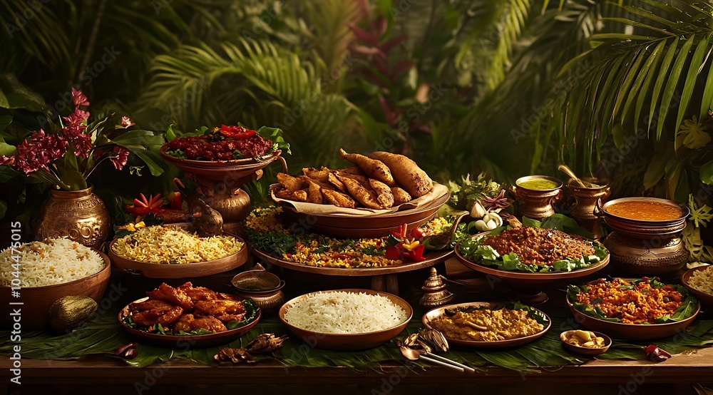 Variety of Indian food in wooden bowls on wooden table. Diverse Dishes. Variety of Indian food in wooden bowls on wooden table. Diverse Dishes.