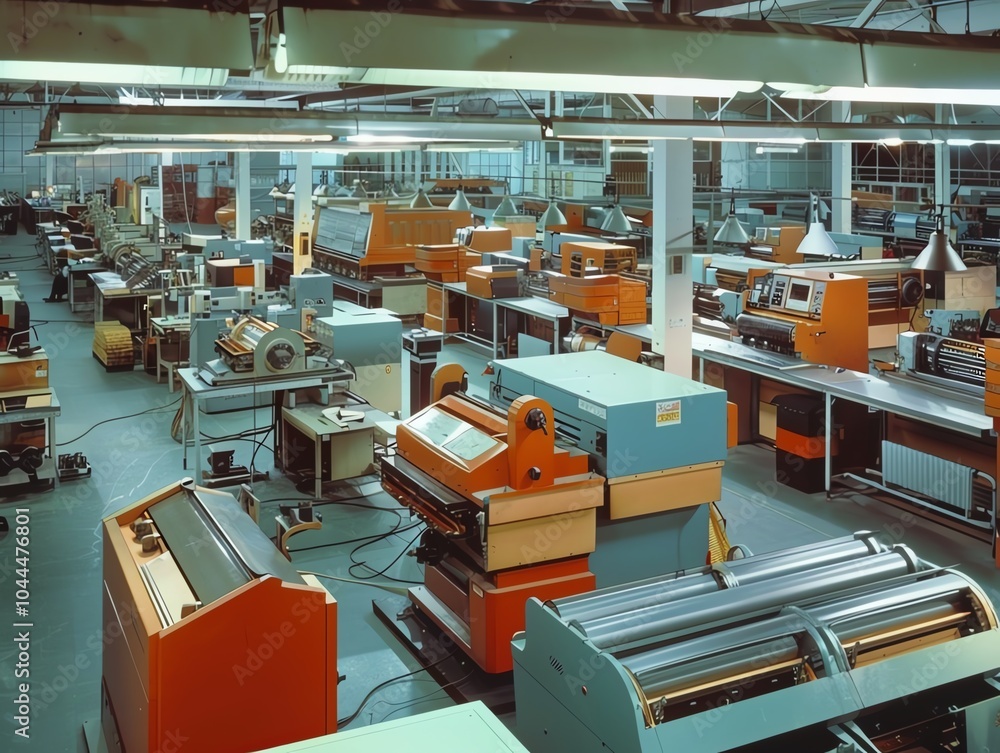 A factory setting with multiple bending machines working simultaneously A factory setting with multiple bending machines working simultaneously