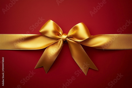 Gold satin ribbon on a red background © Studio F.