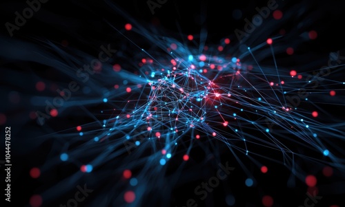 Explore a dynamic visualization showcasing complex network structures. This artwork features vibrant connections and abstract patterns, ideal for technology or data representation.