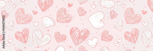 Pink and White Hand Drawn Hearts Pattern