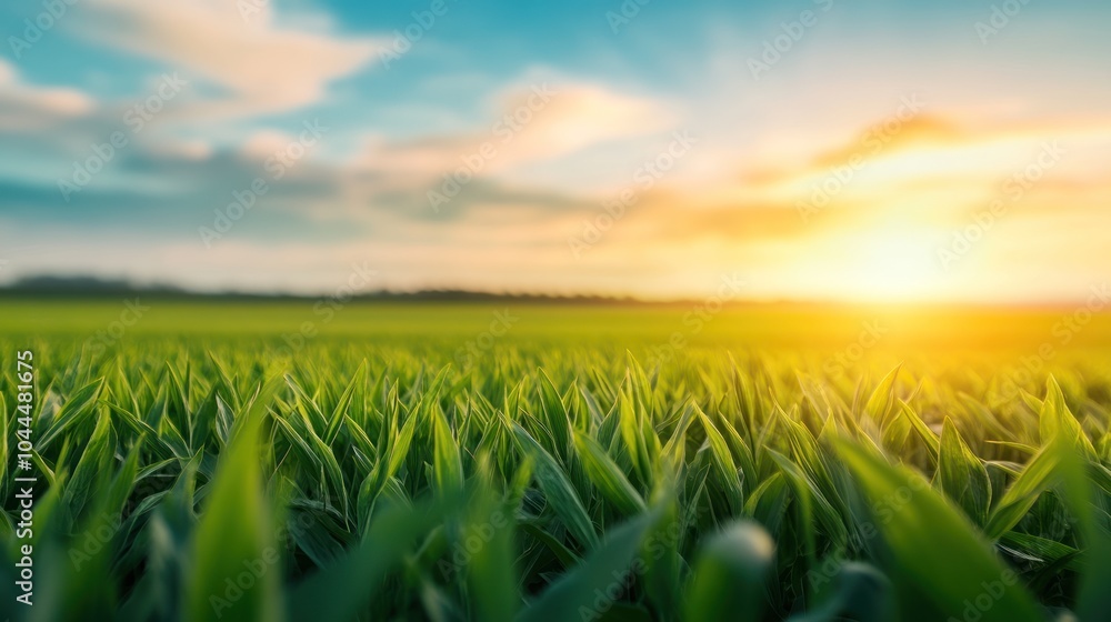 A wheat field glowing under a golden sunset with clouds scattered across a vibrant blue sky over the peaceful countryside. A wheat field glowing under a golden sunset with clouds scattered across a vibrant blue sky over the peaceful countryside.