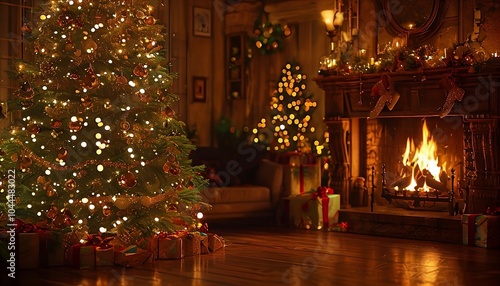 Wallpaper Mural Cozy Living Room with Large Christmas Tree and Festive Decor Torontodigital.ca