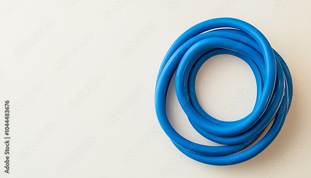 Blue rubber hose coiled in a circle on a white background. Blue rubber hose coiled in a circle on a white background.