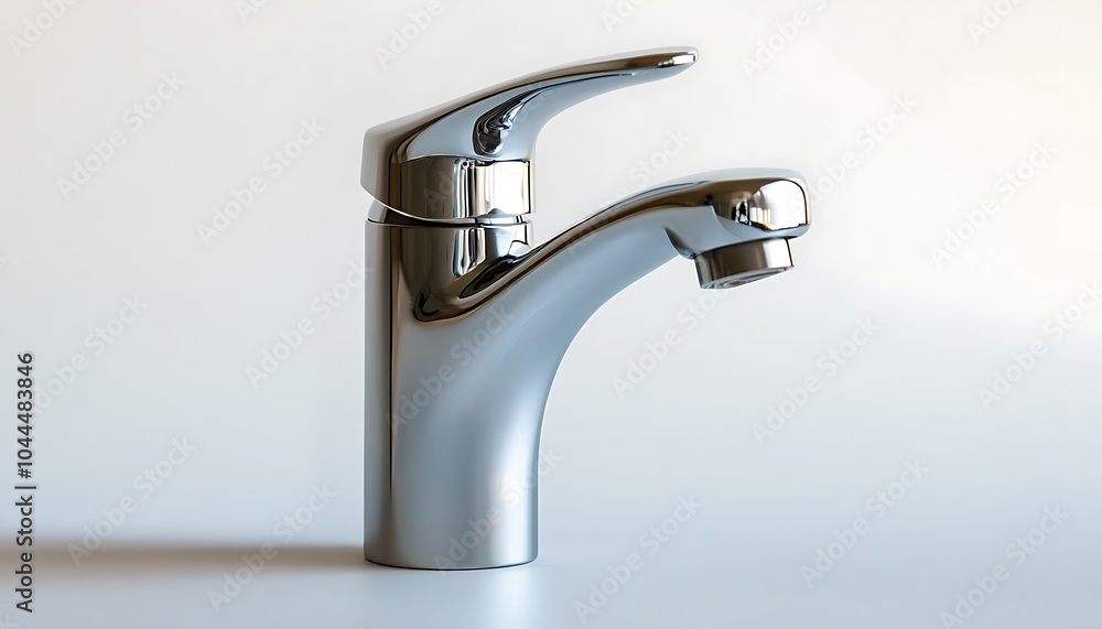 Modern chrome faucet with single lever handle. Modern chrome faucet with single lever handle.