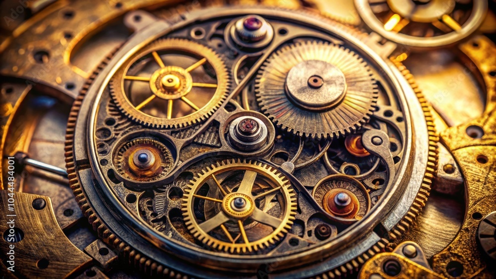 Obraz premium Close up of a vintage watch movement with intricate gears and screws , retro, mechanical, timepiece, antique, components