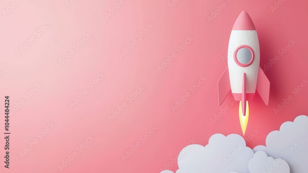 Startup Launch Concept with Rocket and Clouds Startup Launch Concept with Rocket and Clouds