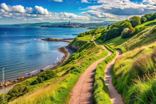 Scenic coastal path in Scotland with view of the sea and cliffs photo