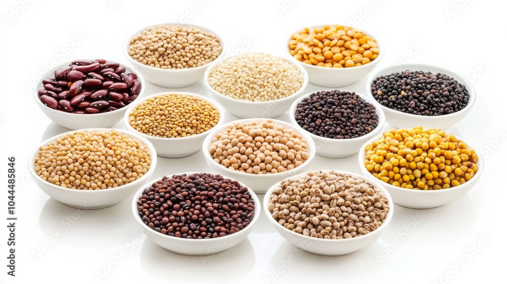 Diverse Grains and Legumes on White Plate Collection Diverse Grains and Legumes on White Plate Collection