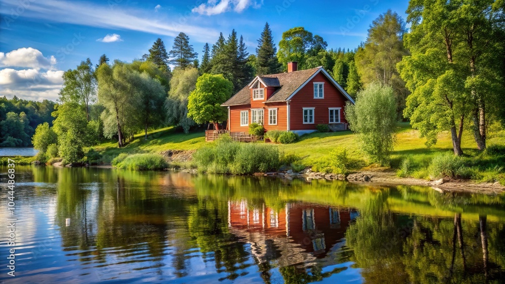 Scenic house overlooking river in Swedish countryside Scenic house overlooking river in Swedish countryside