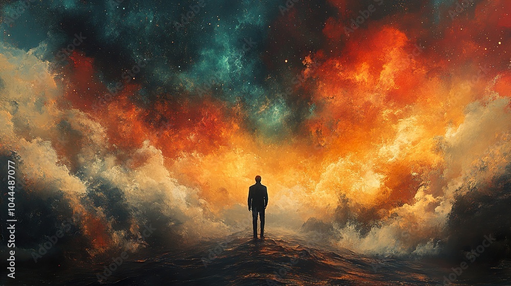 Obraz premium Silhouette of a Man Against a Cosmic Sky