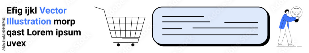 A shopping cart, text box, and a person using a magnifying glass with placeholder text. Ideal for e-commerce, online stores, user experience, customer support, and web design. Banner for landing page A shopping cart, text box, and a person using a magnifying glass with placeholder text. Ideal for e-commerce, online stores, user experience, customer support, and web design. Banner for landing page