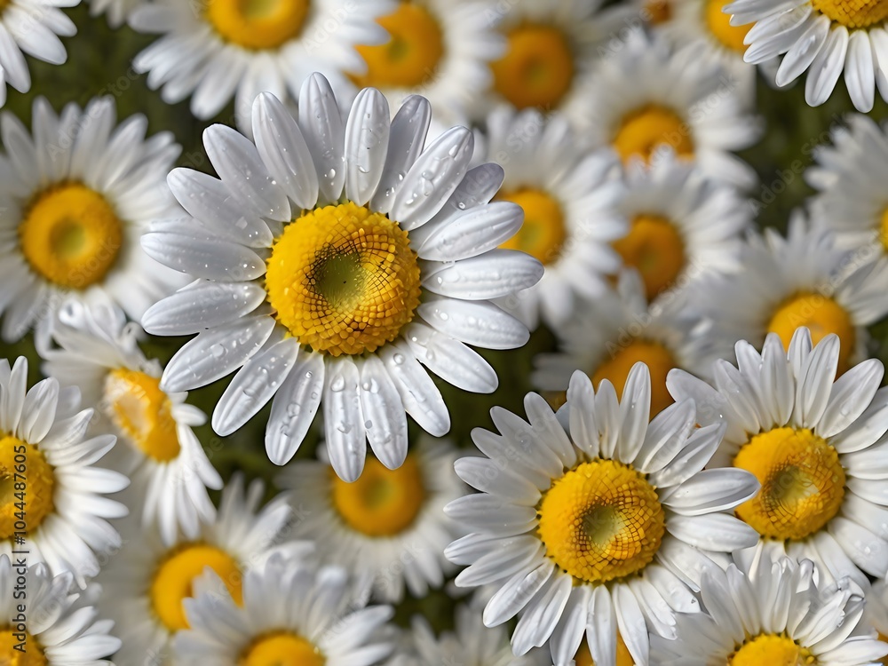 Fototapeta premium The beauty of yellow and white daisy flowers photographed from close range using a camera in a flower garden