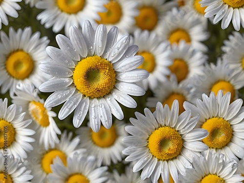 The beauty of yellow and white daisy flowers photographed from close range using a camera in a flower garden