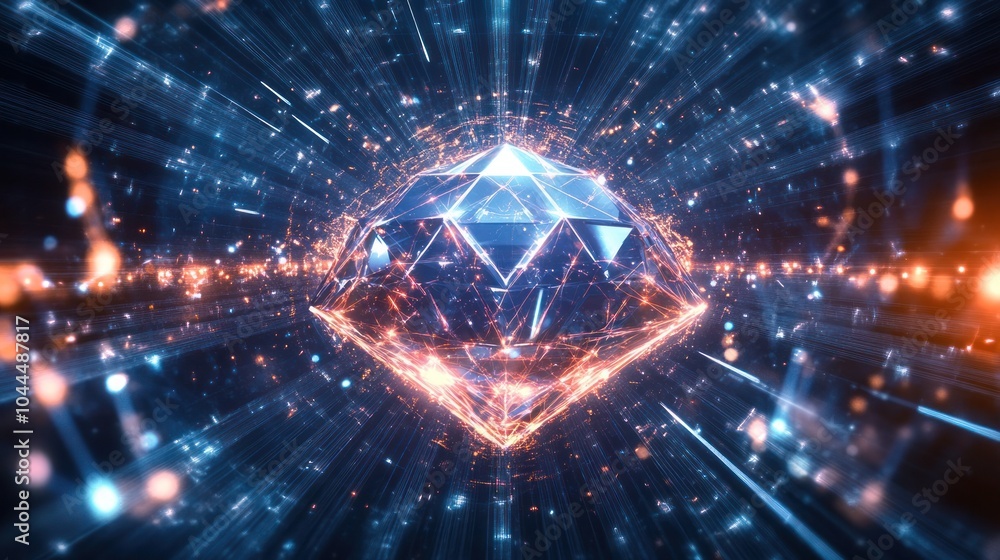 digital artwork depicting a quantum diamond at the center of a complex geometric pattern, digital artwork depicting a quantum diamond at the center of a complex geometric pattern,